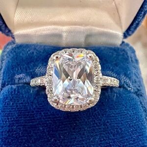 Large Cushion Cut Fancy Diamond Halo Engagement Ring Solid 925 Sterling Silver